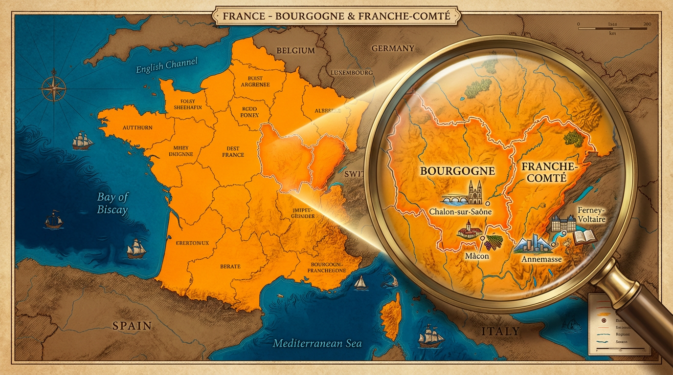 Carte de la région Bourgogne-Bourgogne-Franche Comté